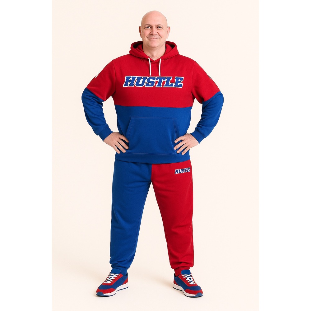 Encrypted 3XL Hustle Red & Blue Color Block Tracksuit Hoodie & Pants Set